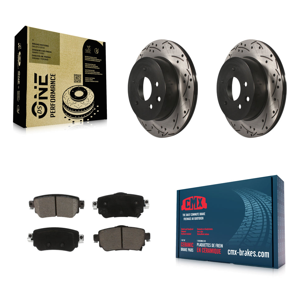 Rear Coated Drilled Slot Disc Brake Rotor & Ceramic Pad Kit For 2019 Nissan Rogue Sport S KDC-101003