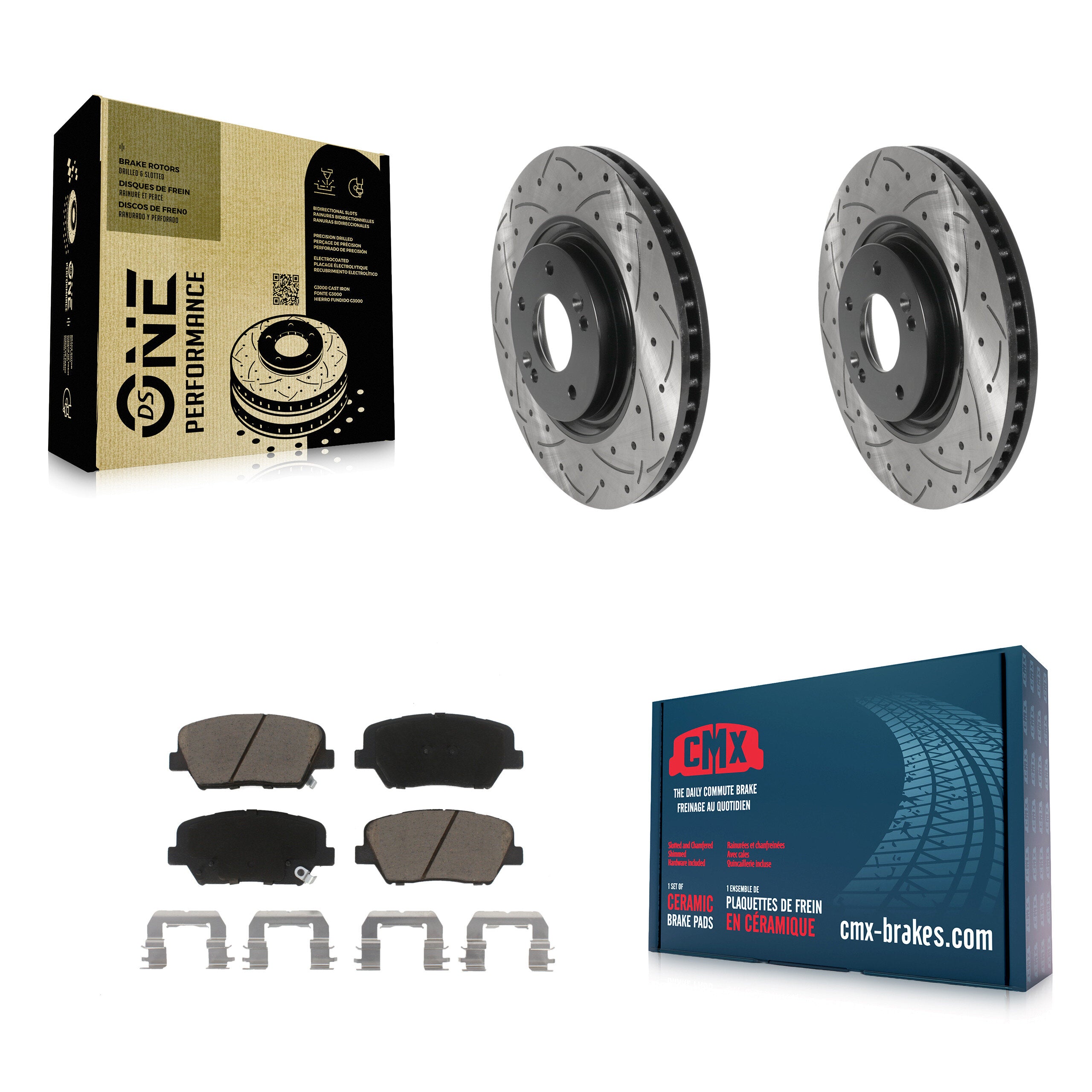 Front Coated Drilled Slotted Disc Brake Rotors Ceramic Pad Kit For 2019-2022 Hyundai Nexo KDC-101013