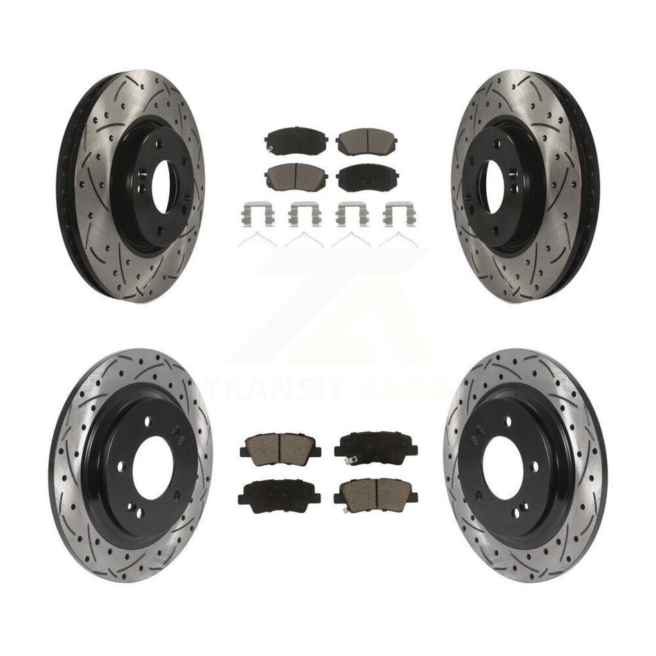 Front Rear Coated Drilled Slotted Disc Brake Rotor And Ceramic Pad Kit For Hyundai Sonata KDC-101017
