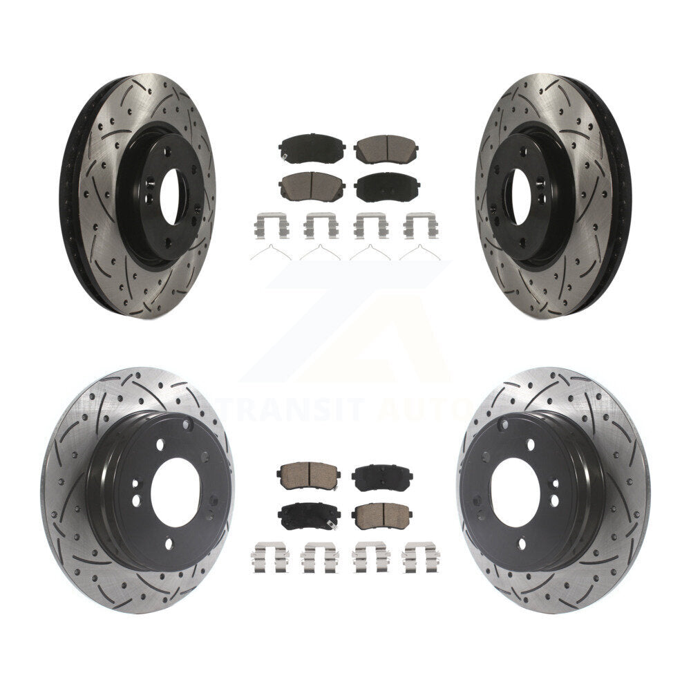Front Rear Coated Drilled Slotted Disc Brake Rotor And Ceramic Pad Kit For Hyundai Sonata KDC-101018