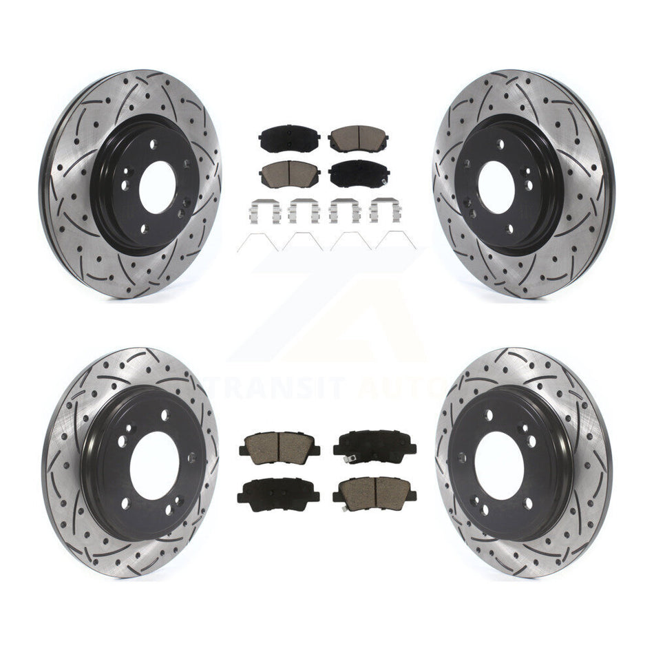 Front Rear Drilled Slot Brake Rotor Ceramic Pad Kit For Kia Forte Hyundai Veloster Forte5 KDC-101022