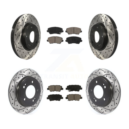 Front Rear Coated Drilled Slotted Disc Brake Rotor & Ceramic Pad Kit For Hyundai Veloster KDC-101023