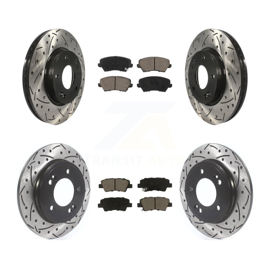 Front Rear Coated Drilled Slotted Disc Brake Rotor & Ceramic Pad Kit For Hyundai Veloster KDC-101023