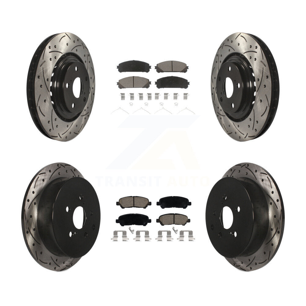 Front Rear Coated Drilled Slotted Disc Brake Rotors Ceramic Pad Kit For Toyota Highlander KDC-101029