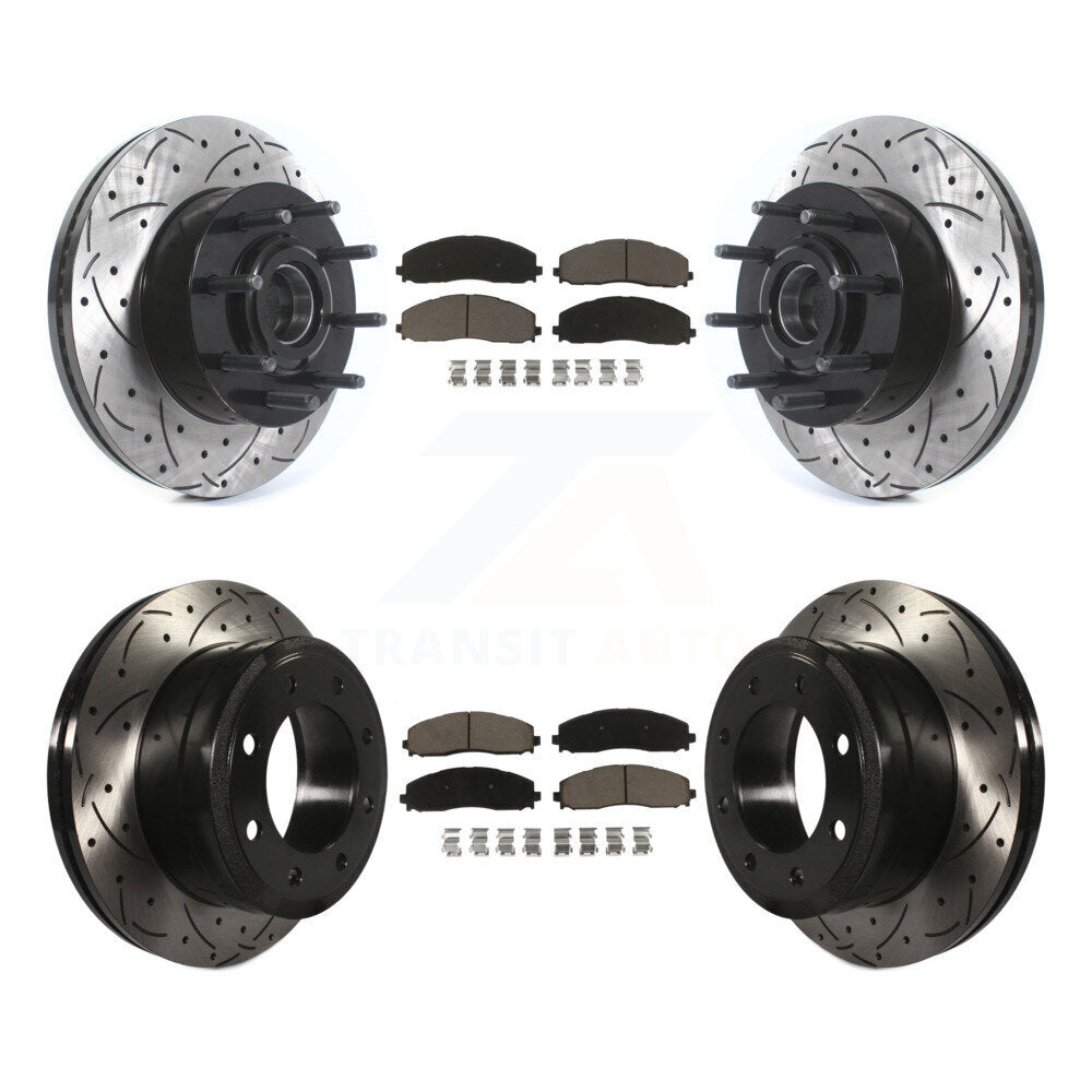 Front Rear Drilled Slot Disc Brake Rotors Ceramic Pad Kit For Ford F-350 Super Duty F-250 KDC-101035