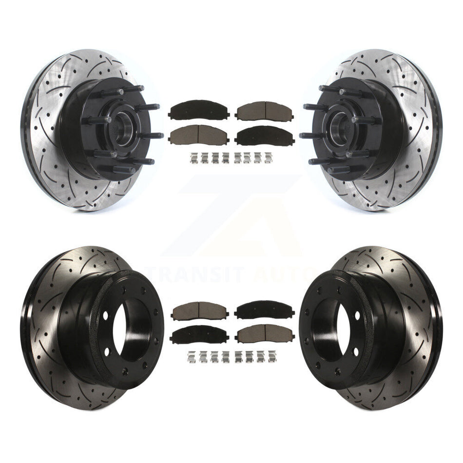 Front Rear Drilled Slot Disc Brake Rotors Ceramic Pad Kit For Ford F-350 Super Duty F-250 KDC-101035