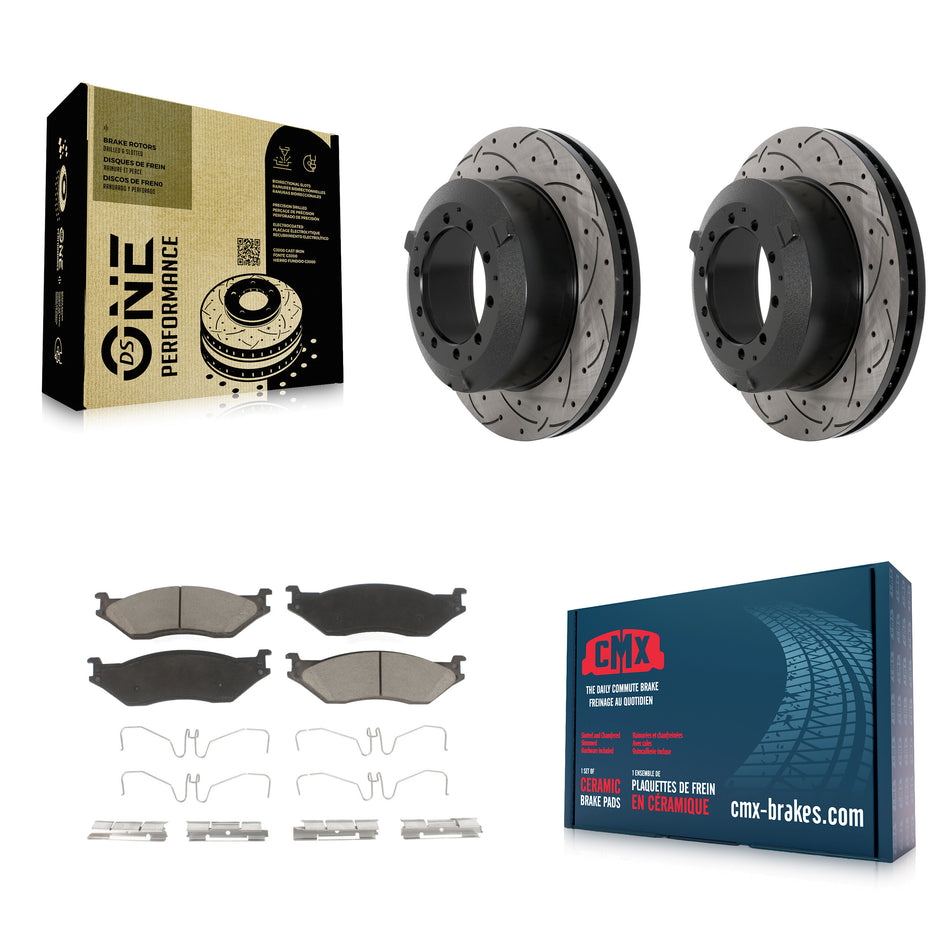 Front Drilled Slot Brake Rotor Ceramic Pad Kit For International TerraStar IC Corporation KDC-101047