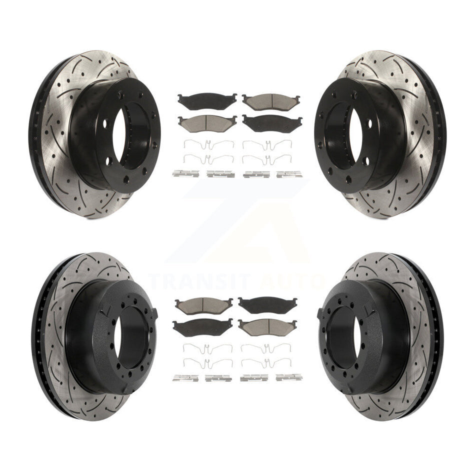 Front Rear Coated Drilled Slot Disc Brake Rotor Ceramic Pad Kit For Ford F-450 Super Duty KDC-101052