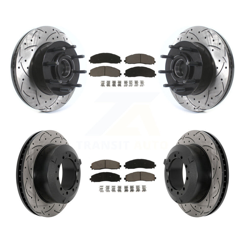 Front Rear Coat Drill Slot Disc Brake Rotor Hub Ceramic Pad Kit For Ford F-350 Super Duty KDC-101057