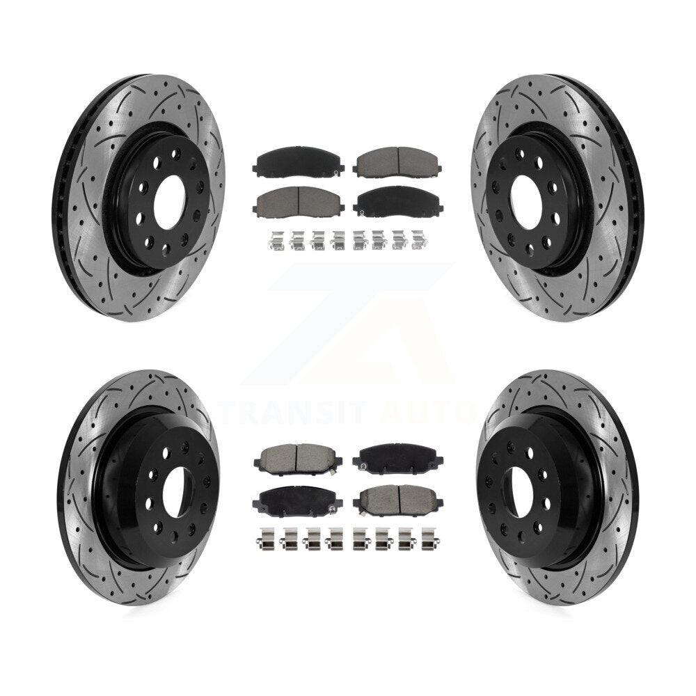 Front Rear Drilled Slot Brake Rotor & Ceramic Pad Kit For 2018-2020 Jeep Wrangler Rubicon KDC-101062