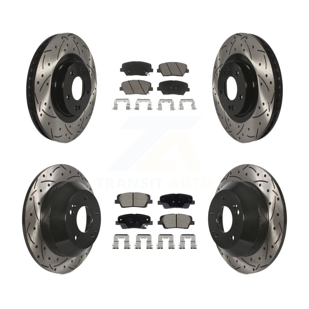 Front Rear Drill Slot Brake Rotors Ceramic Pad Kit For Hyundai Santa Fe Sport Kia Sorento KDC-101064