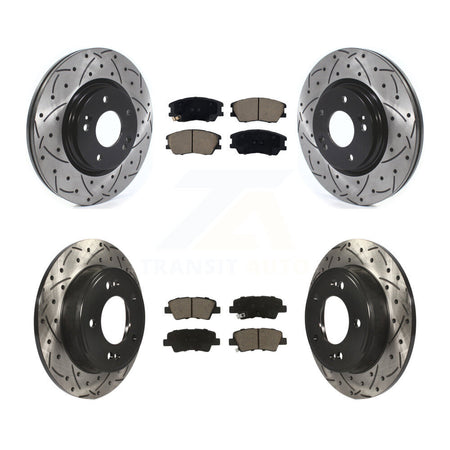 Front Rear Coated Drilled Slotted Disc Brake Rotors And Ceramic Pads Kit For Kia Soul KDC-101066