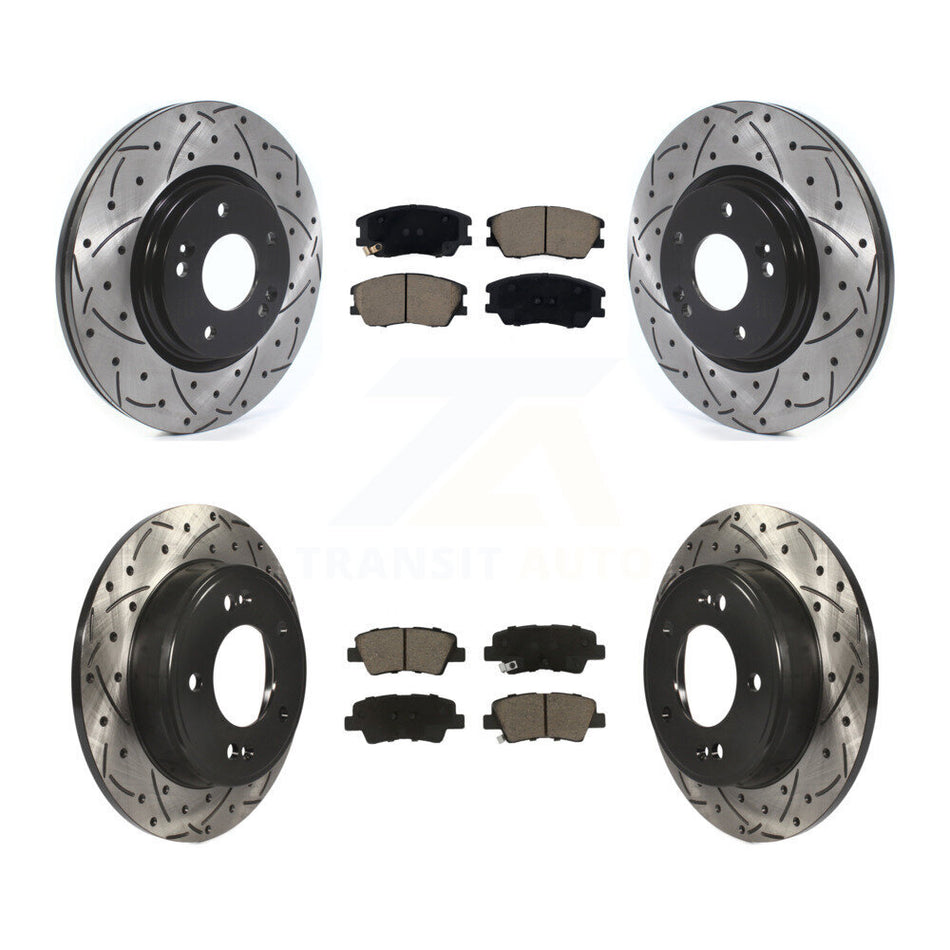 Front Rear Coated Drilled Slotted Disc Brake Rotors And Ceramic Pads Kit For Kia Soul KDC-101066