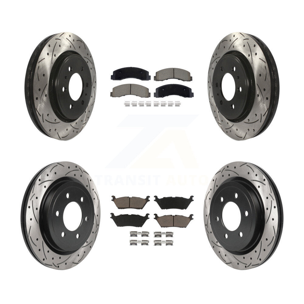 Front Rear Drill Slot Disc Brake Rotors Ceramic Pad Kit For Ford F-150 Expedition Lincoln KDC-101071