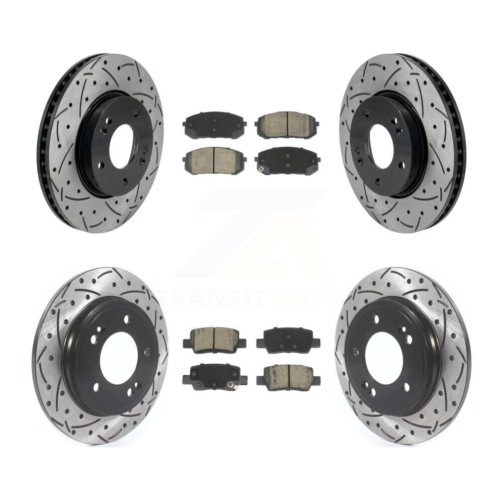 Front Rear Coated Drilled Slotted Disc Brake Rotors & Ceramic Pad Kit For Hyundai Elantra KDC-101072