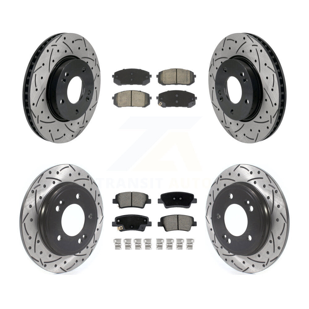 Front Rear Coated Drilled Slotted Disc Brake Rotors & Ceramic Pad Kit For Hyundai Elantra KDC-101073