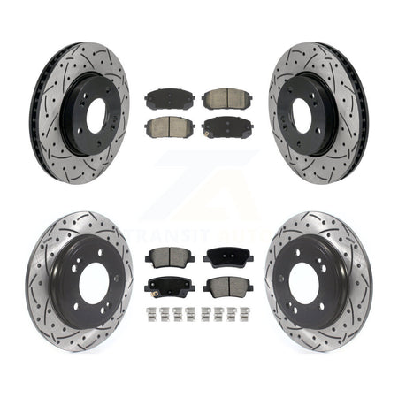 Front Rear Coated Drilled Slotted Disc Brake Rotors & Ceramic Pad Kit For Hyundai Elantra KDC-101073