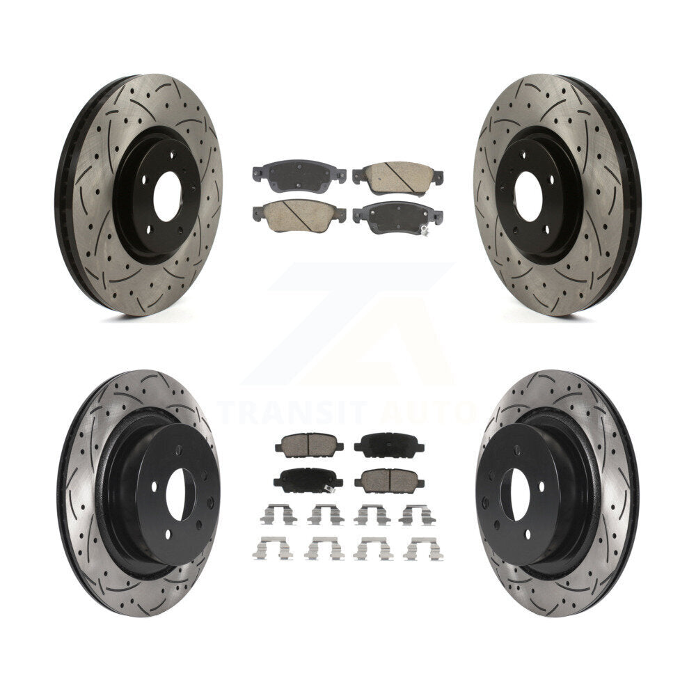 Front Rear Coated Drilled Slotted Disc Brake Rotor & Ceramic Pad Kit For INFINITI G35 Q60 KDC-101078