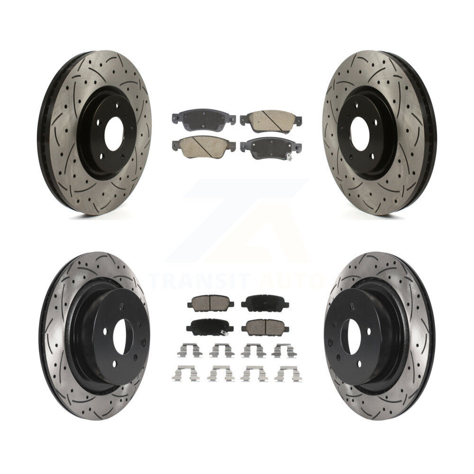 Front Rear Coated Drilled Slotted Disc Brake Rotor & Ceramic Pad Kit For INFINITI G35 Q60 KDC-101078