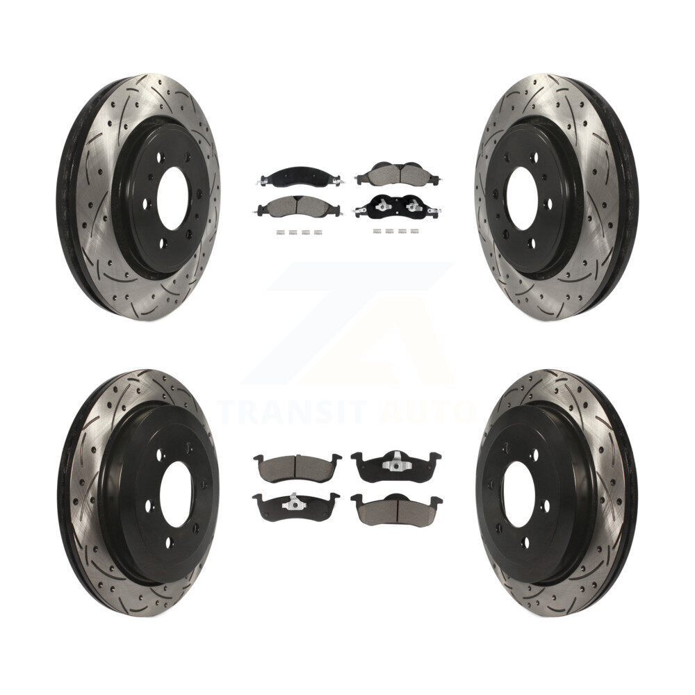 Front Rear Drilled Slot Brake Rotor Ceramic Pad Kit For Ford Expedition Lincoln Navigator KDC-101086