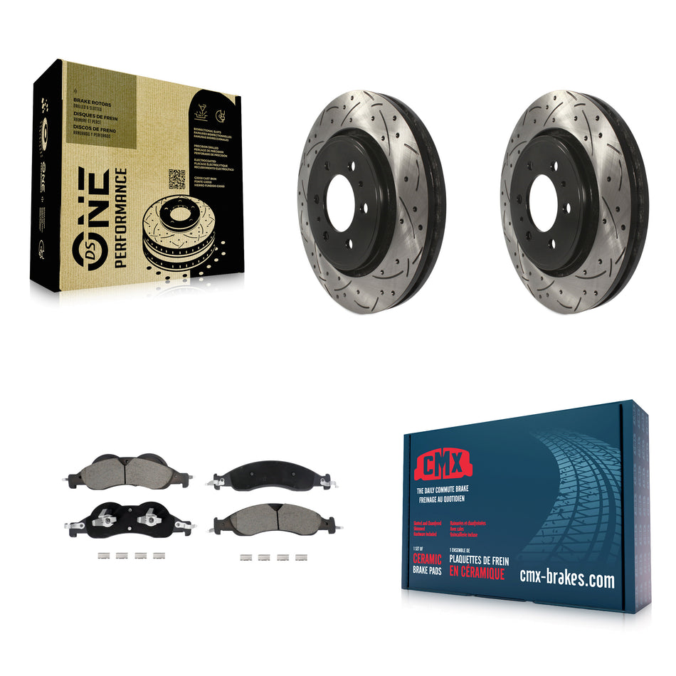 Front Drilled Slot Disc Brake Rotor Ceramic Pad Kit For Ford Expedition Lincoln Navigator KDC-101097