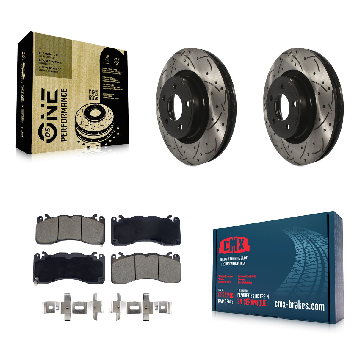Front Drill Slot Brake Rotors Ceramic Pad Kit For 2015 Ford Mustang V6 With Brembo Brakes KDC-101099