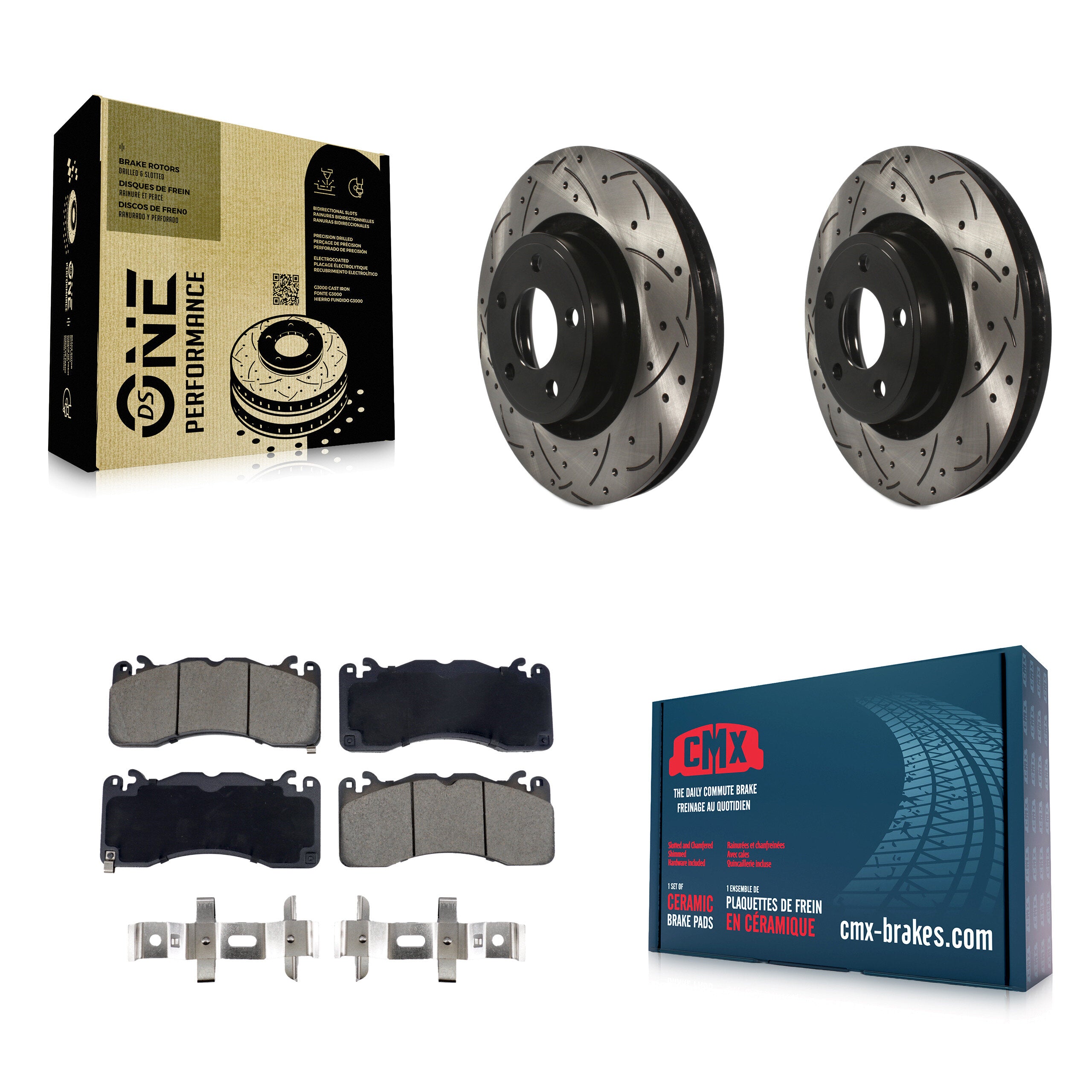 Front Drill Slot Brake Rotors Ceramic Pad Kit For 2015 Ford Mustang V6 With Brembo Brakes KDC-101099