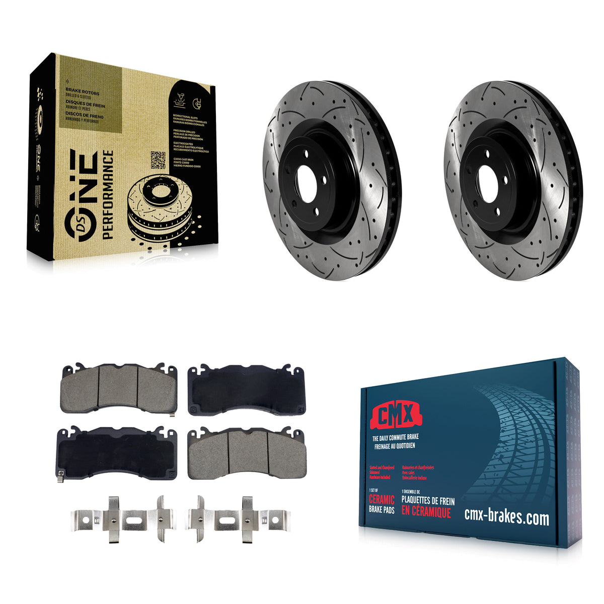 Front Coated Drilled Slotted Disc Brake Rotors And Ceramic Pads Kit For Ford Mustang KDC-101100