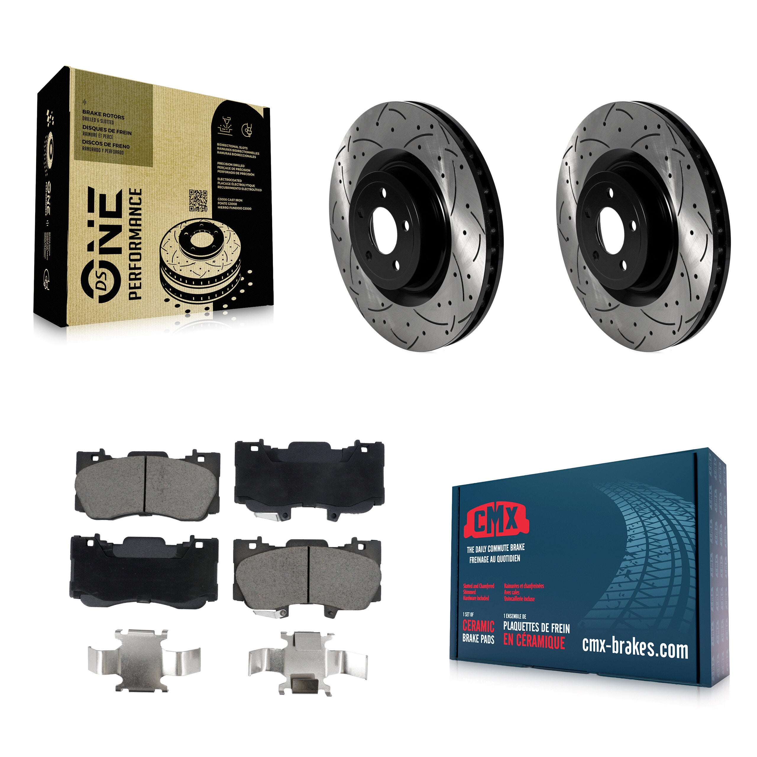 Front Coated Drilled Slotted Disc Brake Rotors And Ceramic Pads Kit For Ford Mustang KDC-101102