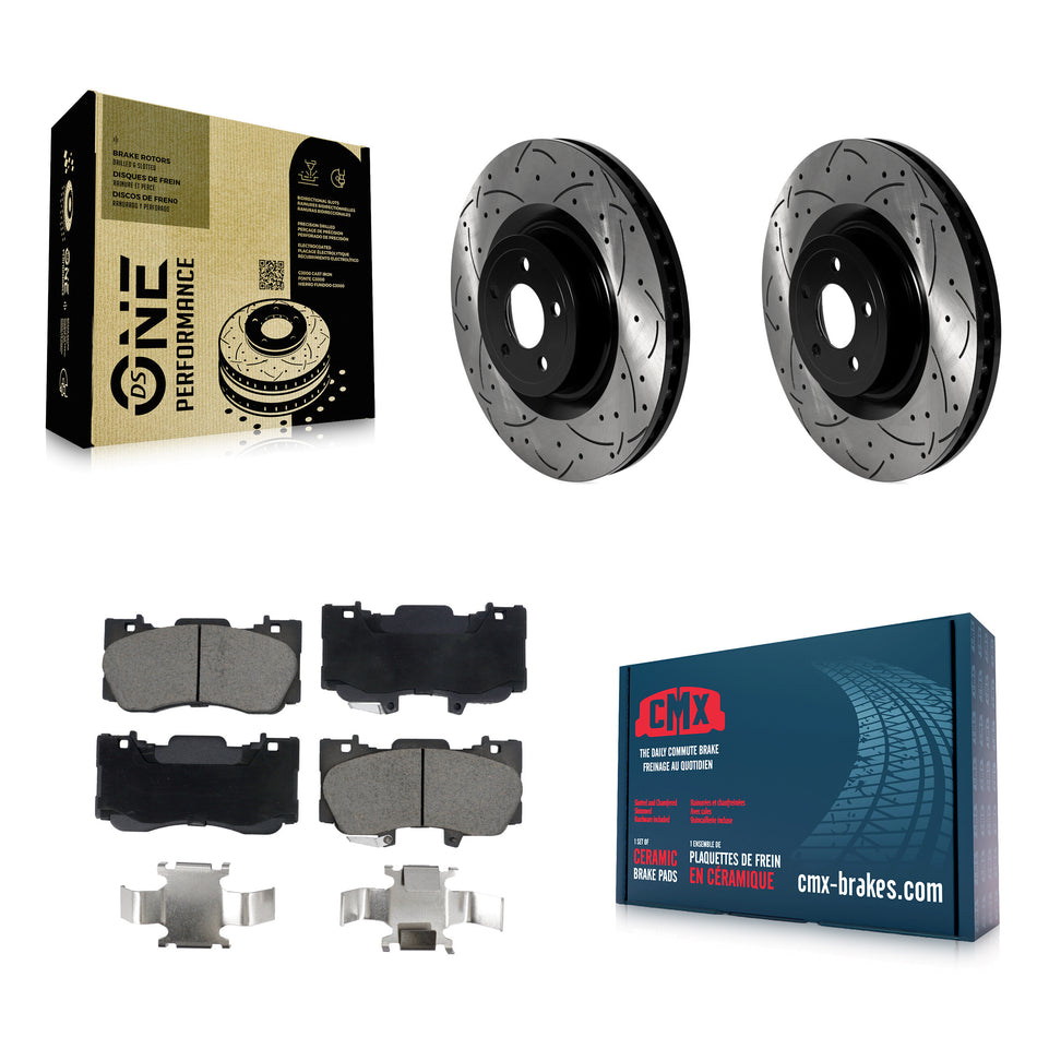 Front Coated Drilled Slotted Disc Brake Rotors And Ceramic Pads Kit For Ford Mustang KDC-101102