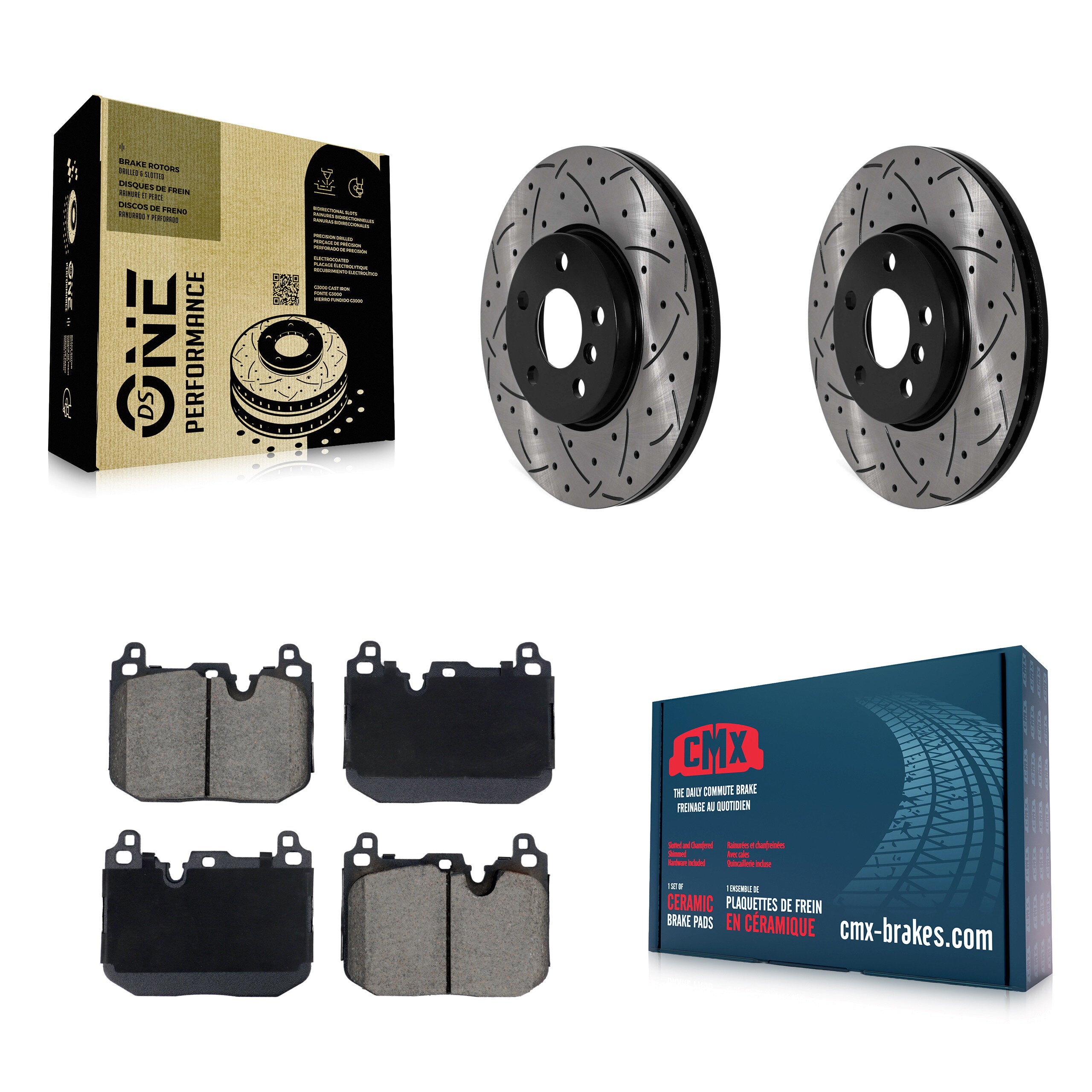 Front Drill Slot Brake Rotor Ceramic Pad Kit For Mini Cooper Clubman S With Sport Package KDC-101103