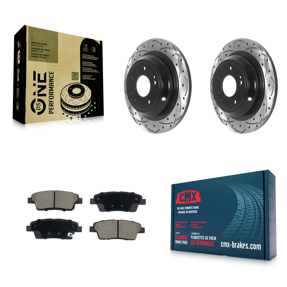 Rear Coat Drill Slot Disc Brake Rotor Ceramic Pad Kit For 2018-2020 Genesis G80 3.8L 5.0L KDC-101126
