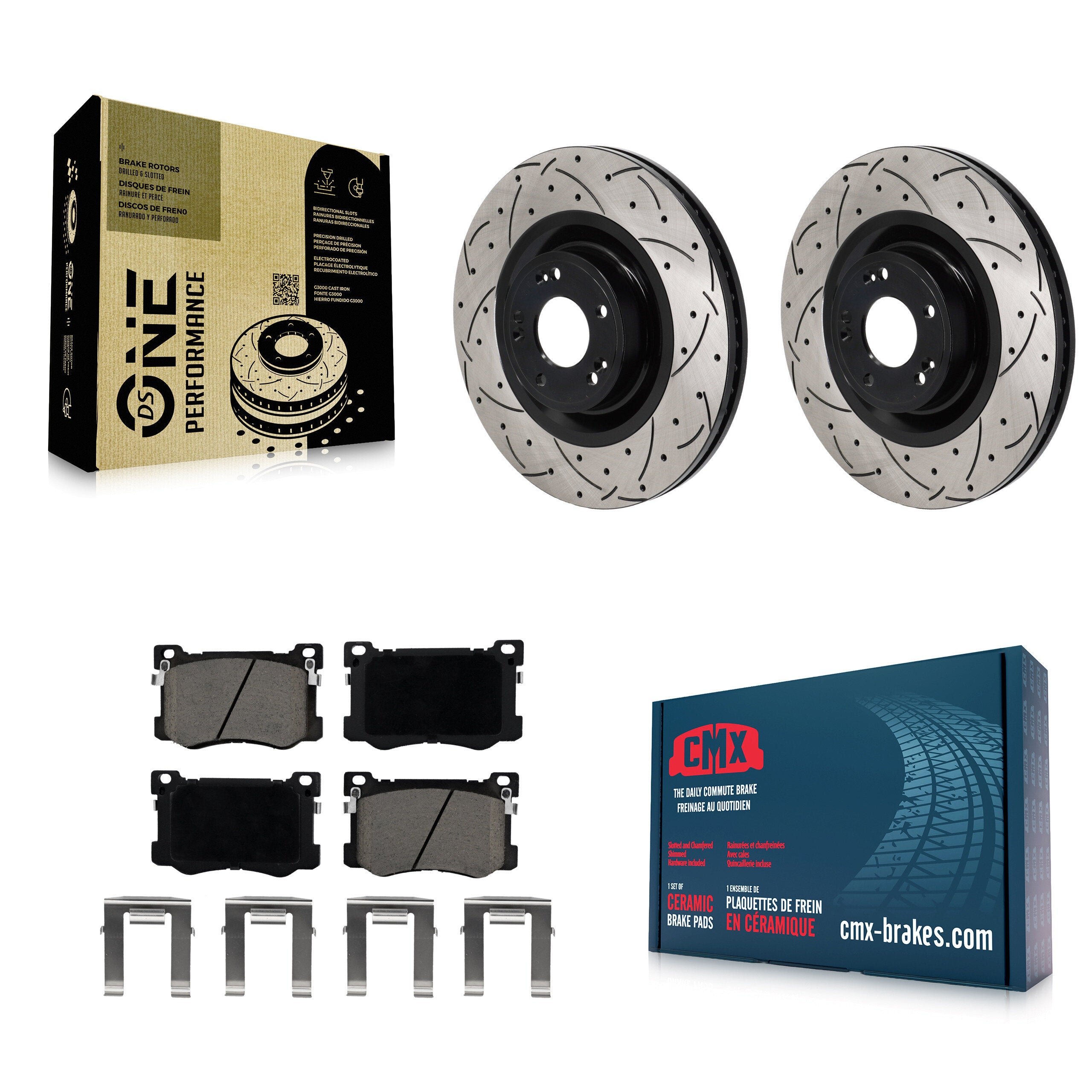 Front Coated Drilled Slot Disc Brake Rotor & Ceramic Pad Kit For Hyundai Genesis G80 5.0L KDC-101138