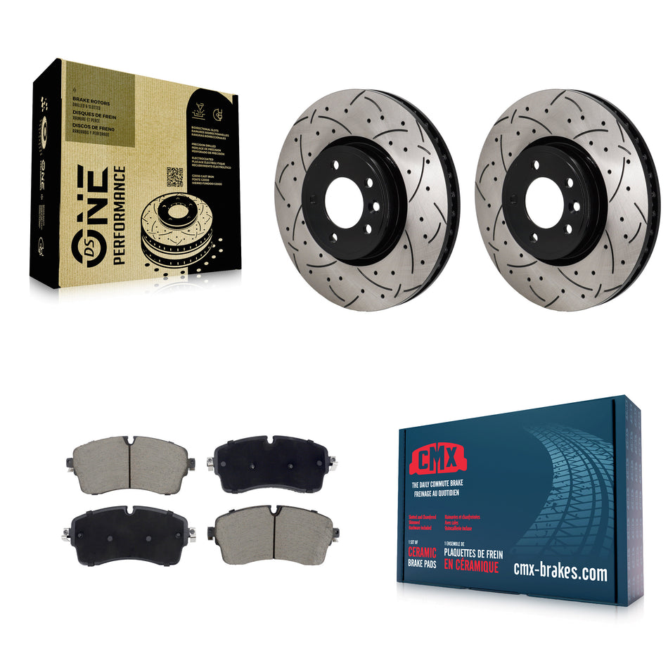 Front Drill Slot Brake Rotor Ceramic Pad Kit For Land Rover Discovery Range DIESEL engine KDC-101142