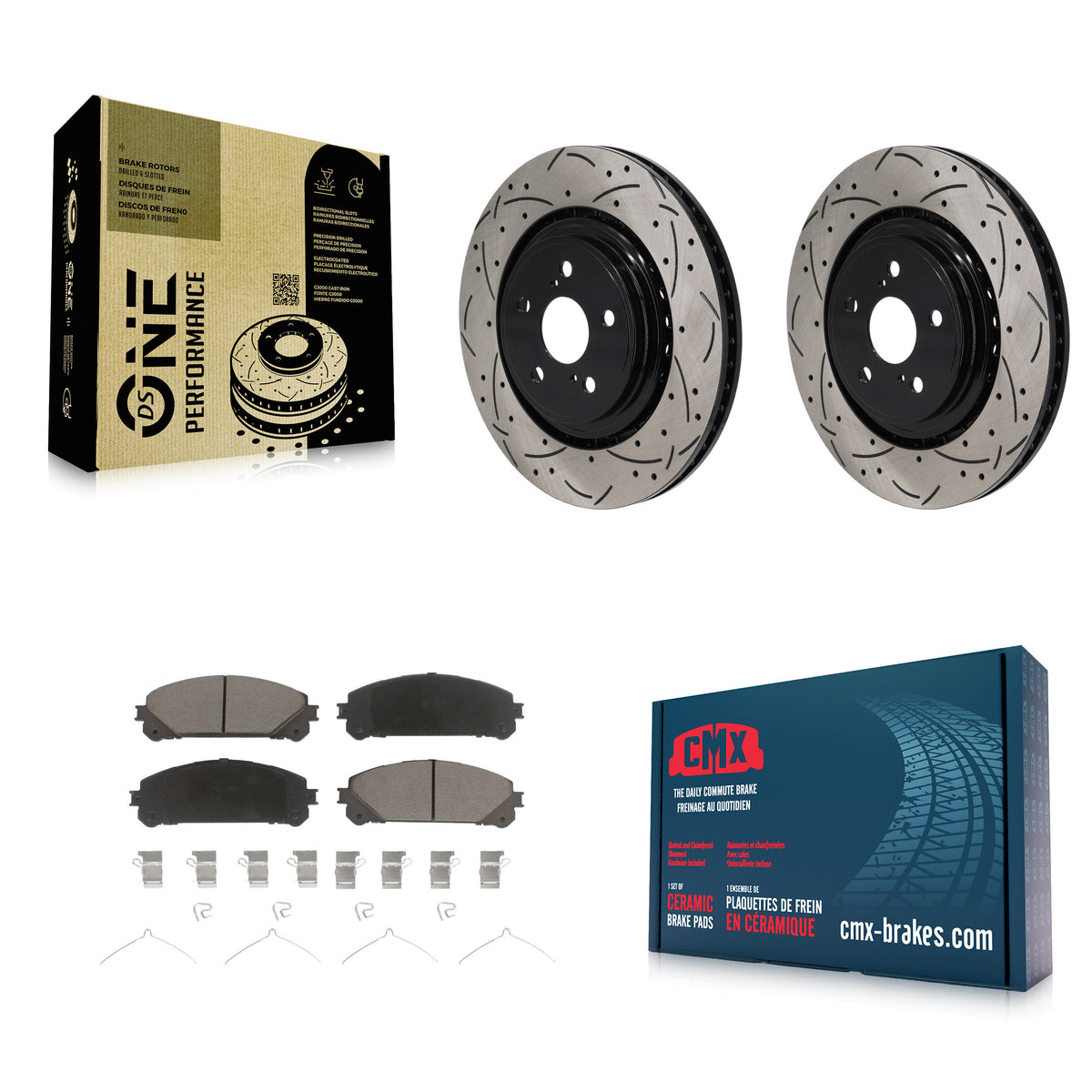 Front Coated Drill Slot Disc Brake Rotors Ceramic Pad Kit For 2020-2022 Toyota Highlander KDC-101147