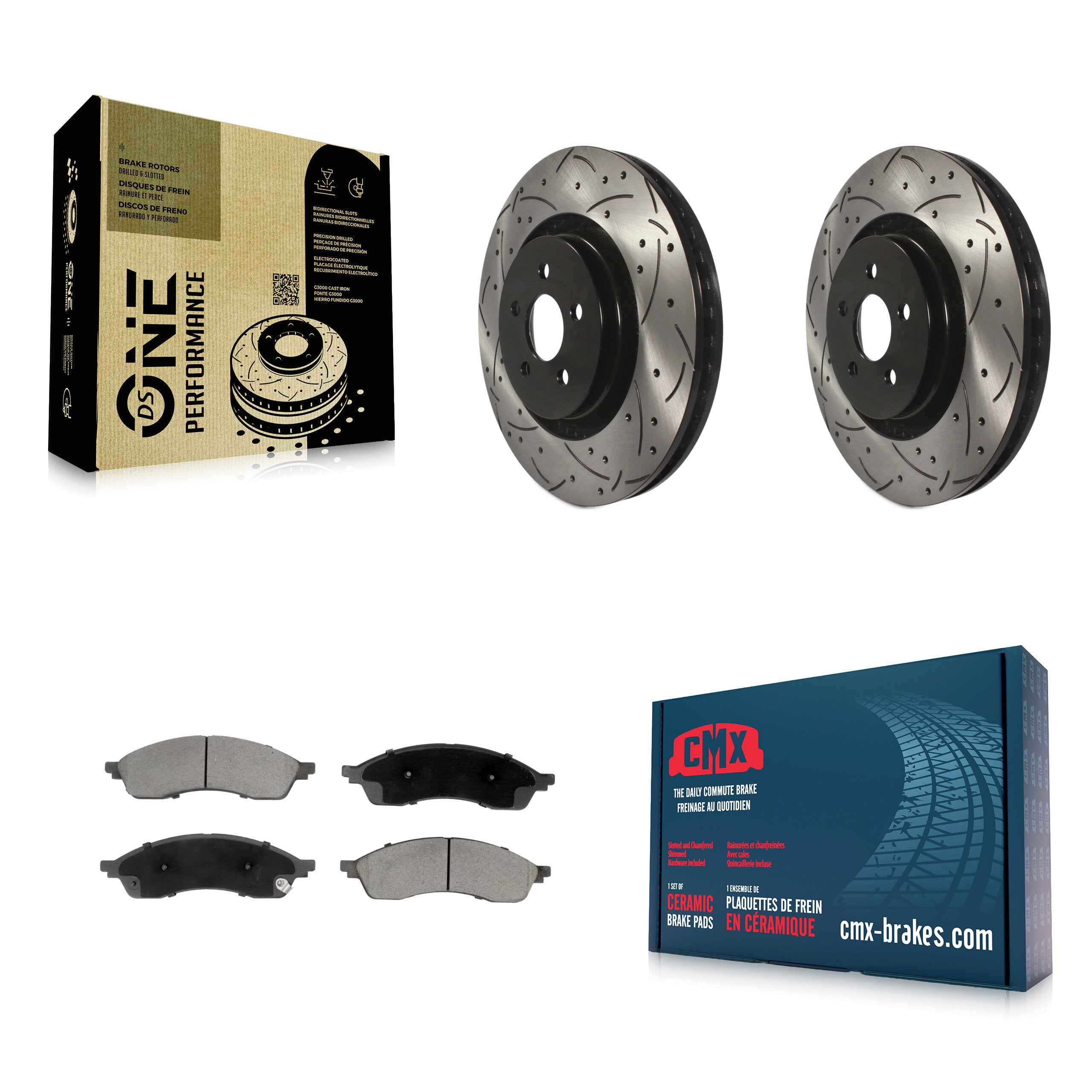 Front Coated Drilled Slotted Disc Brake Rotors And Ceramic Pads Kit For Lincoln Nautilus KDC-101156