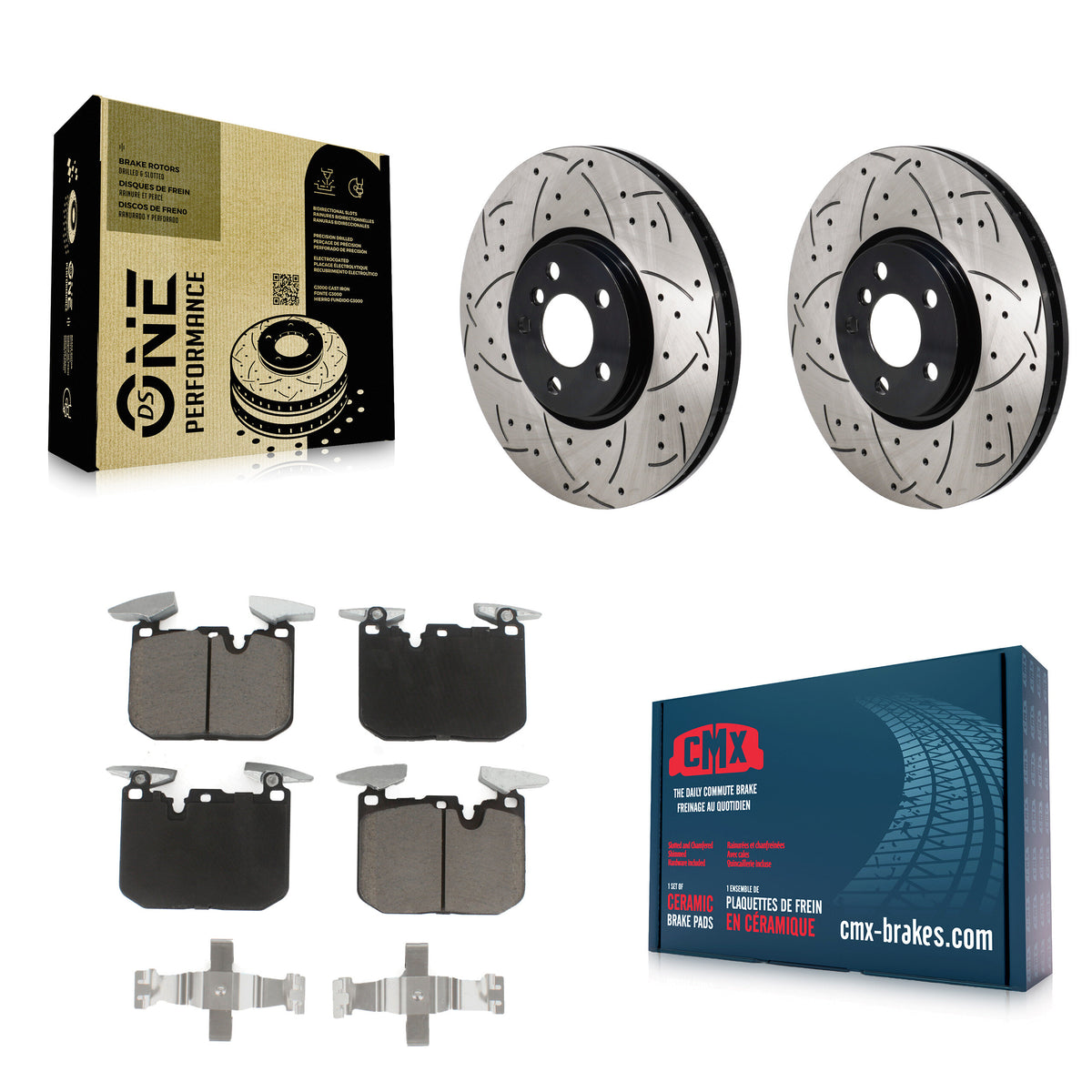 Front Drill Slot Brake Rotors Ceramic Pad Kit For 2020-2022 Mini Cooper John Works KDC-101162
