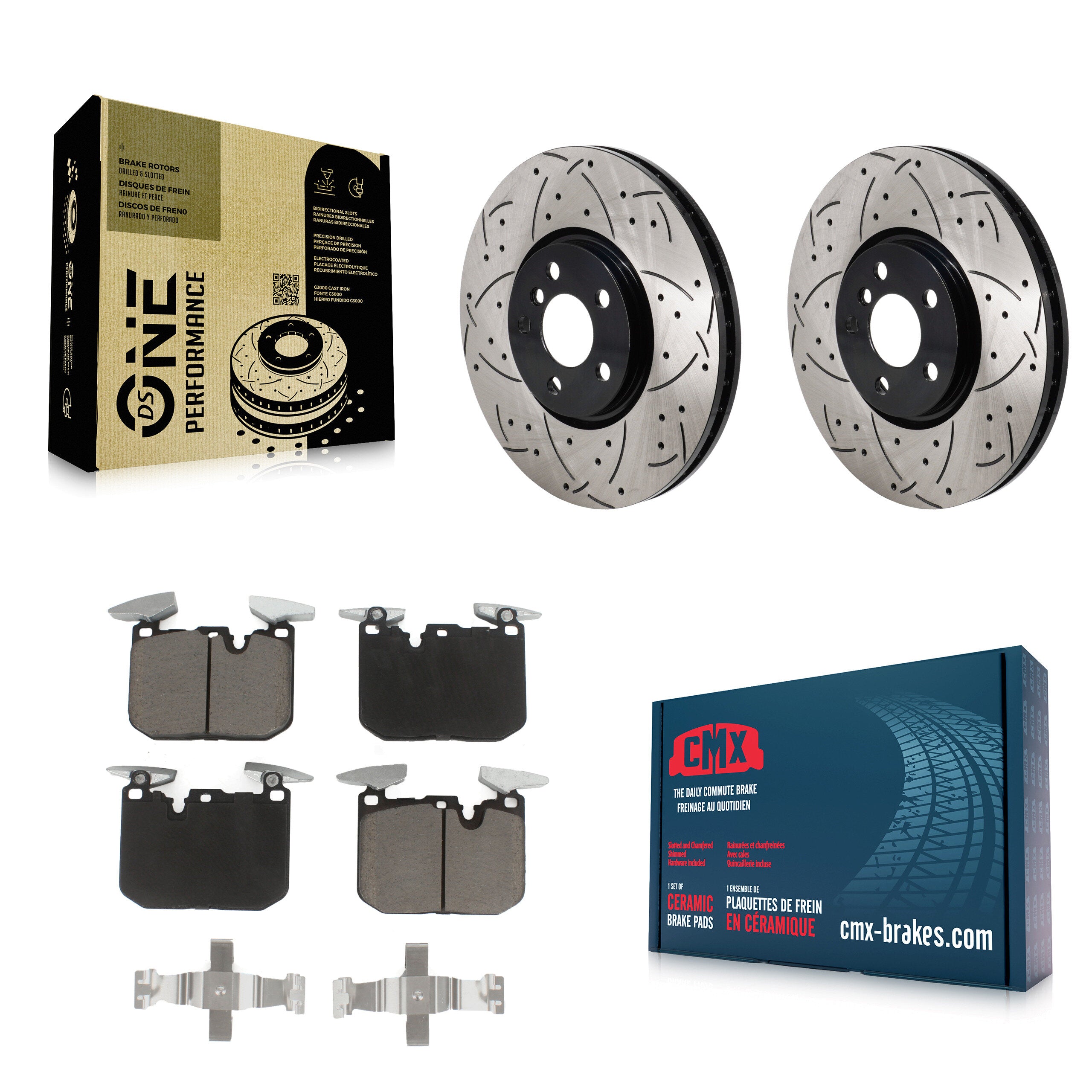 Front Drill Slot Brake Rotors Ceramic Pad Kit For 2020-2022 Mini Cooper John Works KDC-101162