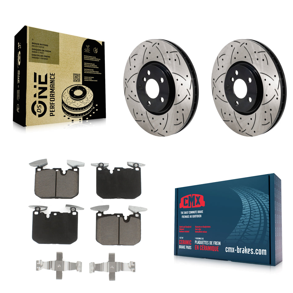 Front Drill Slot Brake Rotors Ceramic Pad Kit For 2020-2022 Mini Cooper John Works KDC-101162