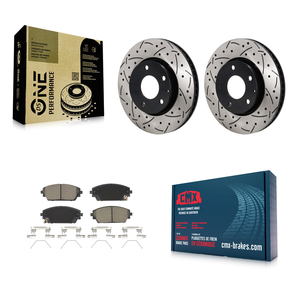 Front Coated Drilled Slotted Disc Brake Rotors And Ceramic Pads Kit For Mazda 3 Sport FWD KDC-101163
