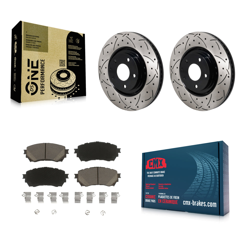 Front Coated Drilled Slot Disc Brake Rotors Ceramic Pad Kit For 2021 Mazda 6 Turbocharged KDC-101176