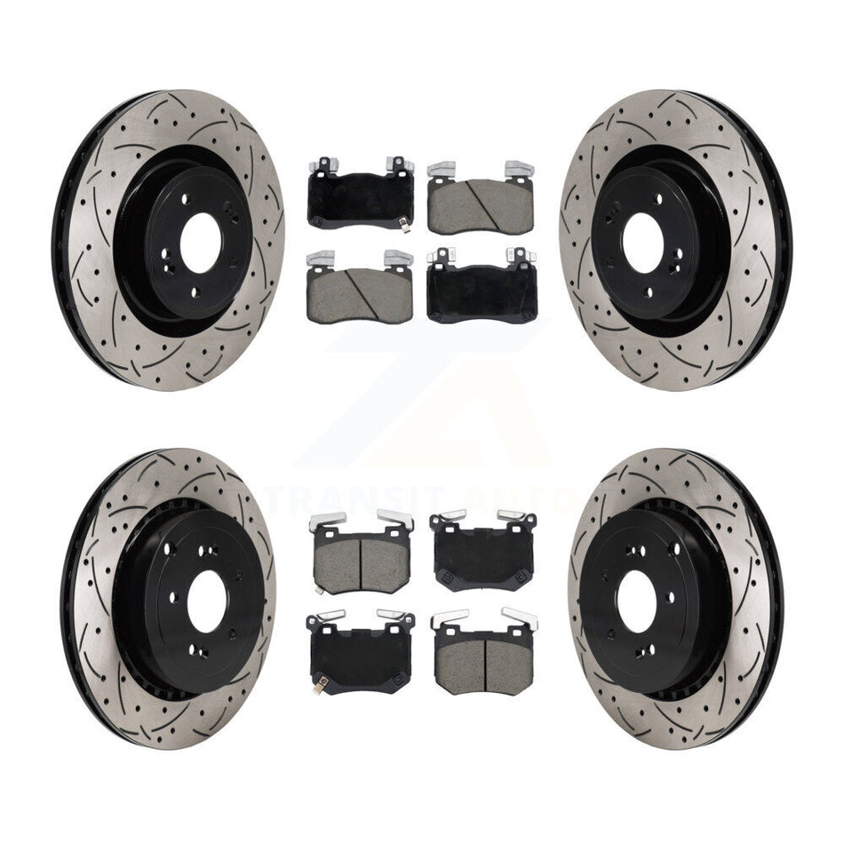 Front Rear Coated Drill Slot Disc Brake Rotor Ceramic Pad Kit For Kia Stinger Genesis G70 KDC-101181