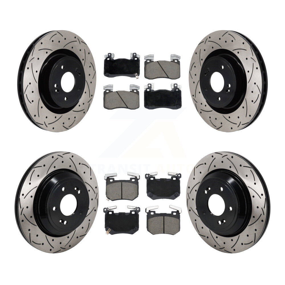Front Rear Coated Drilled Slot Disc Brake Rotor Ceramic Pad Kit For 2022 Genesis G70 3.3L KDC-101182