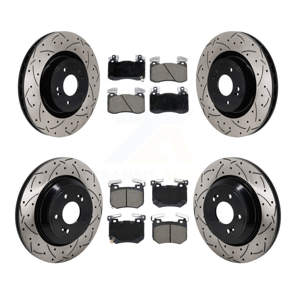 Front Rear Coated Drilled Slot Disc Brake Rotor Ceramic Pad Kit For 2022 Genesis G70 3.3L KDC-101182
