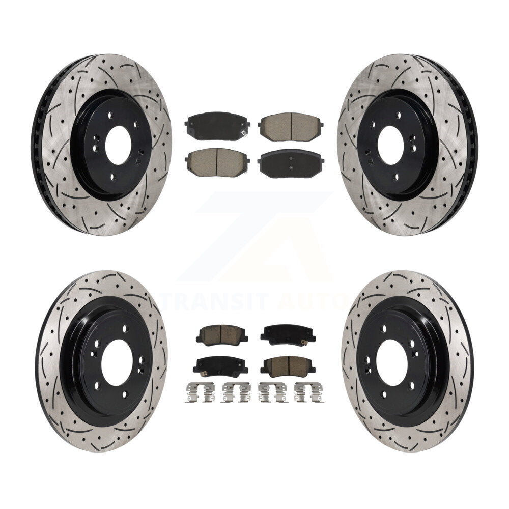 Front Rear Drilled Slot Disc Brake Rotors Ceramic Pad Kit For Hyundai Tucson Kia Sportage KDC-101183