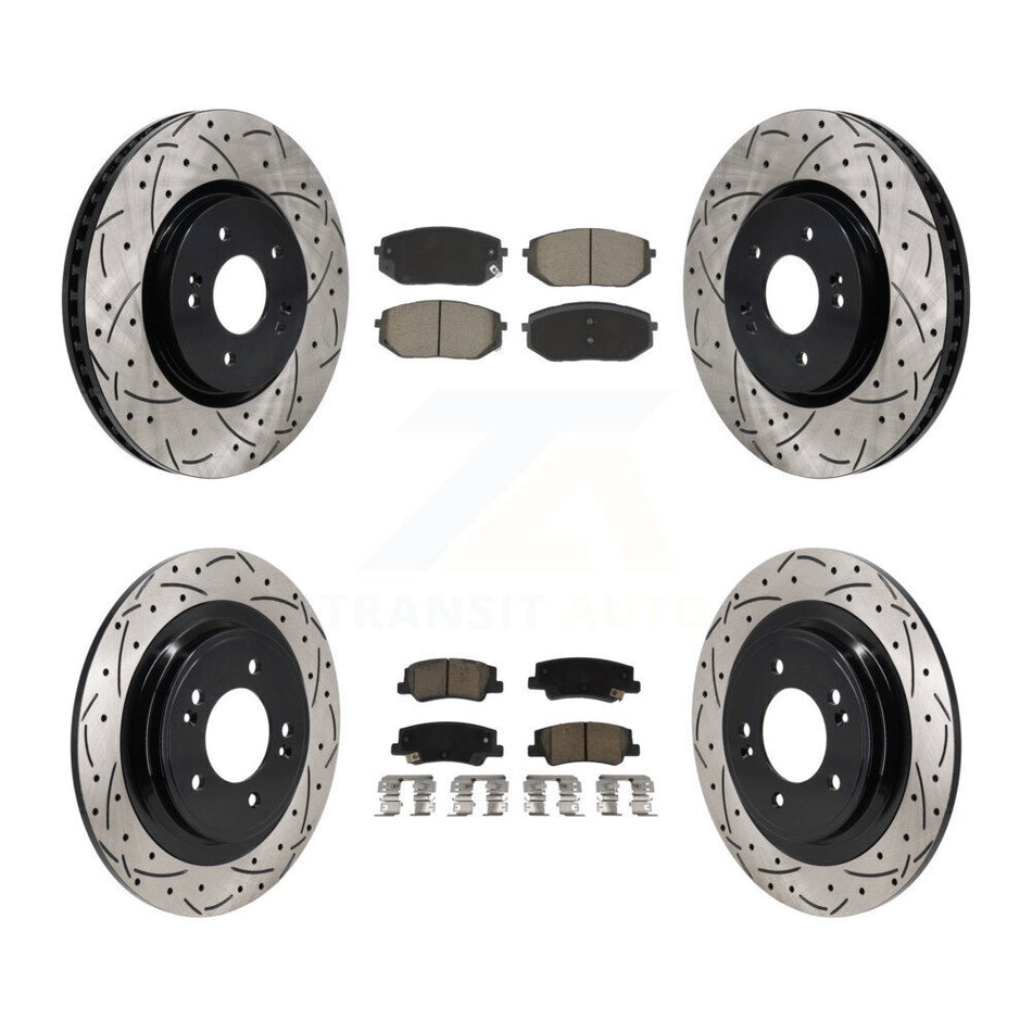 Front Rear Drilled Slot Disc Brake Rotors Ceramic Pad Kit For Hyundai Tucson Kia Sportage KDC-101183
