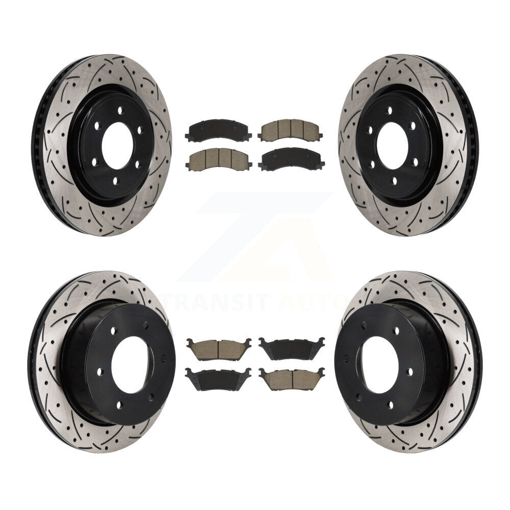 Front Rear Drilled Slot Disc Brake Rotor & Ceramic Pad Kit For 2022-2023 Ford Bronco 3.0L KDC-101198