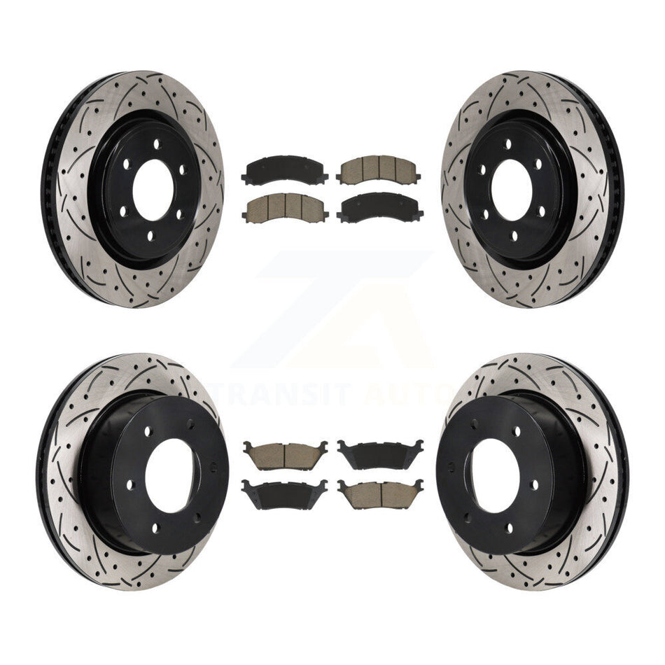 Front Rear Drilled Slot Disc Brake Rotor & Ceramic Pad Kit For 2022-2023 Ford Bronco 3.0L KDC-101198
