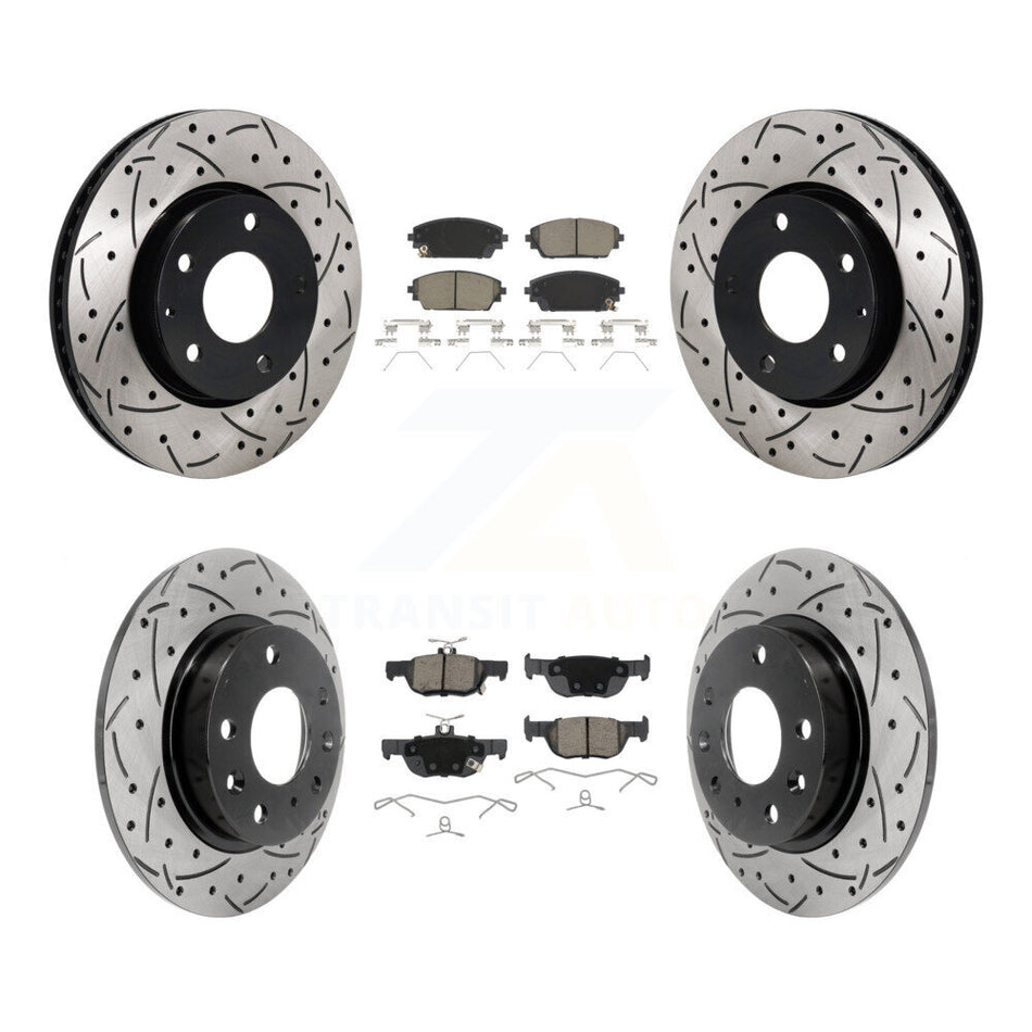 Front Rear Coated Drilled Slotted Disc Brake Rotors Ceramic Pad Kit For Mazda 3 Sport FWD KDC-101208