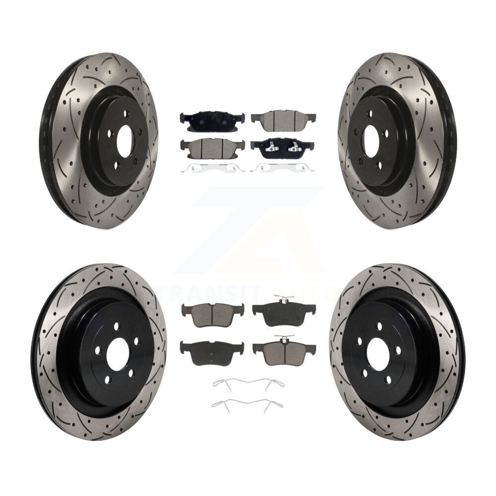 Front Rear Coated Drilled Slotted Disc Brake Rotor & Ceramic Pad Kit For Lincoln Nautilus KDC-101216